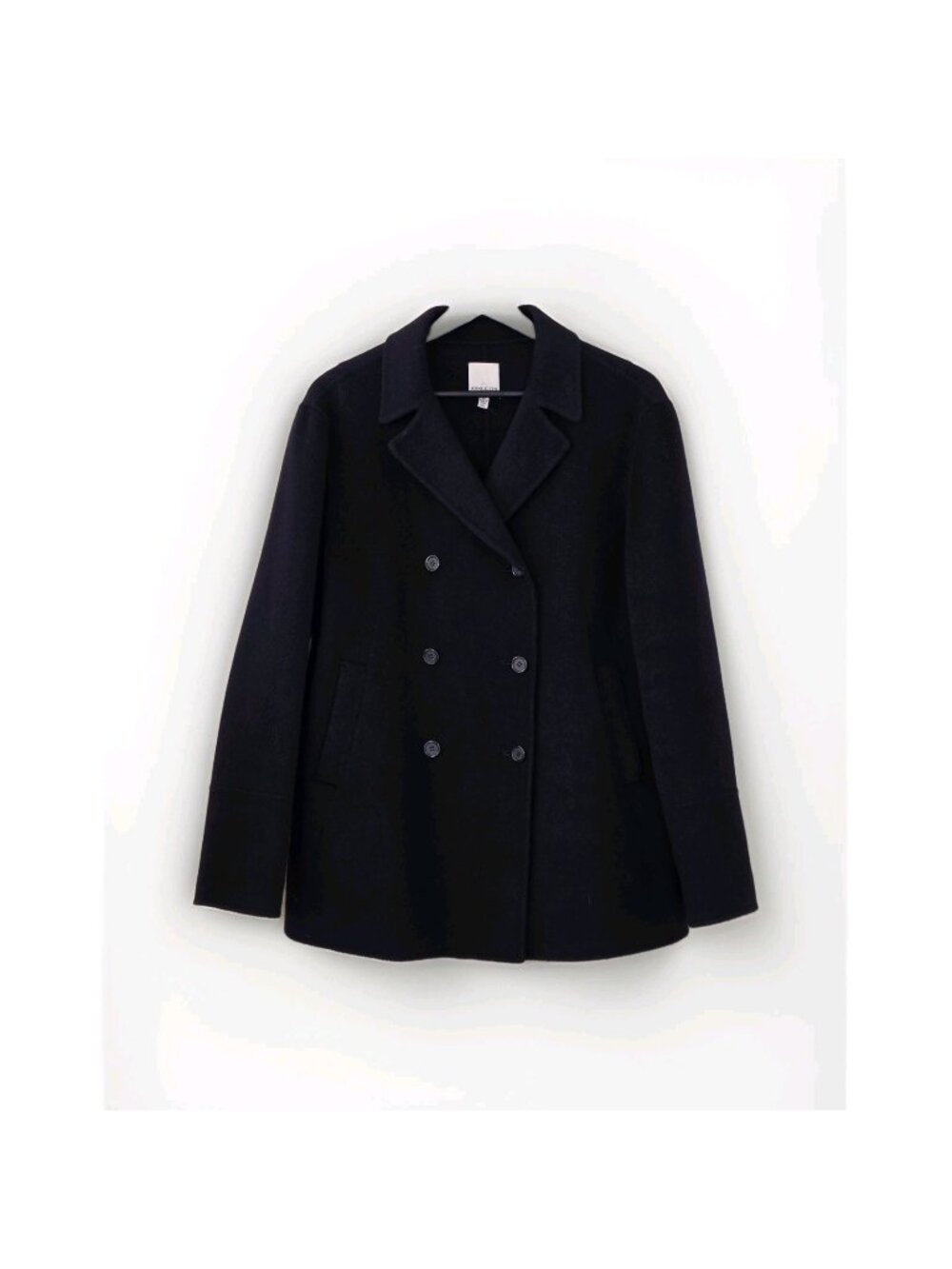 Vtg Anne Klein 2 Wool Blend Double Breasted Peacoat M Navy Minimalist Timeless